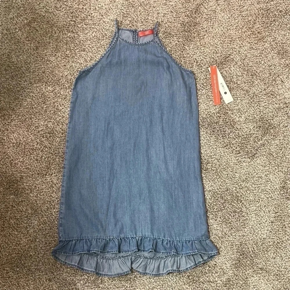 Aqua Girl Kids Chambray Halter‎ Dress Blue Ruffle High Low KD1436 Size S NWT